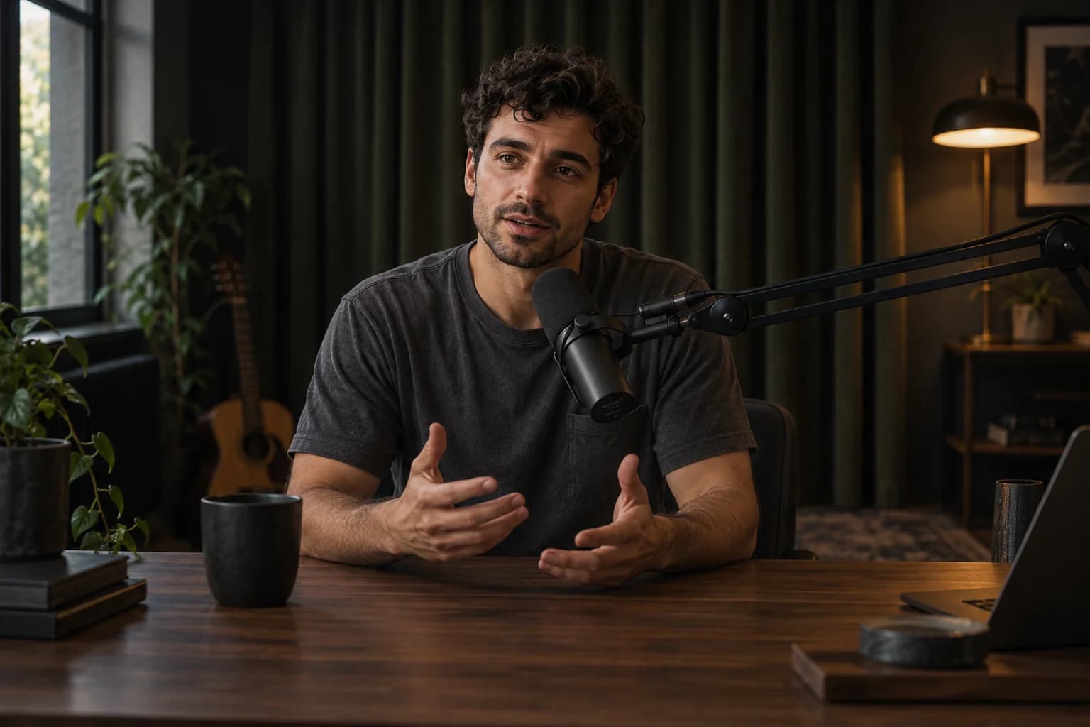Sample image of a creator recording a podcast in a studio